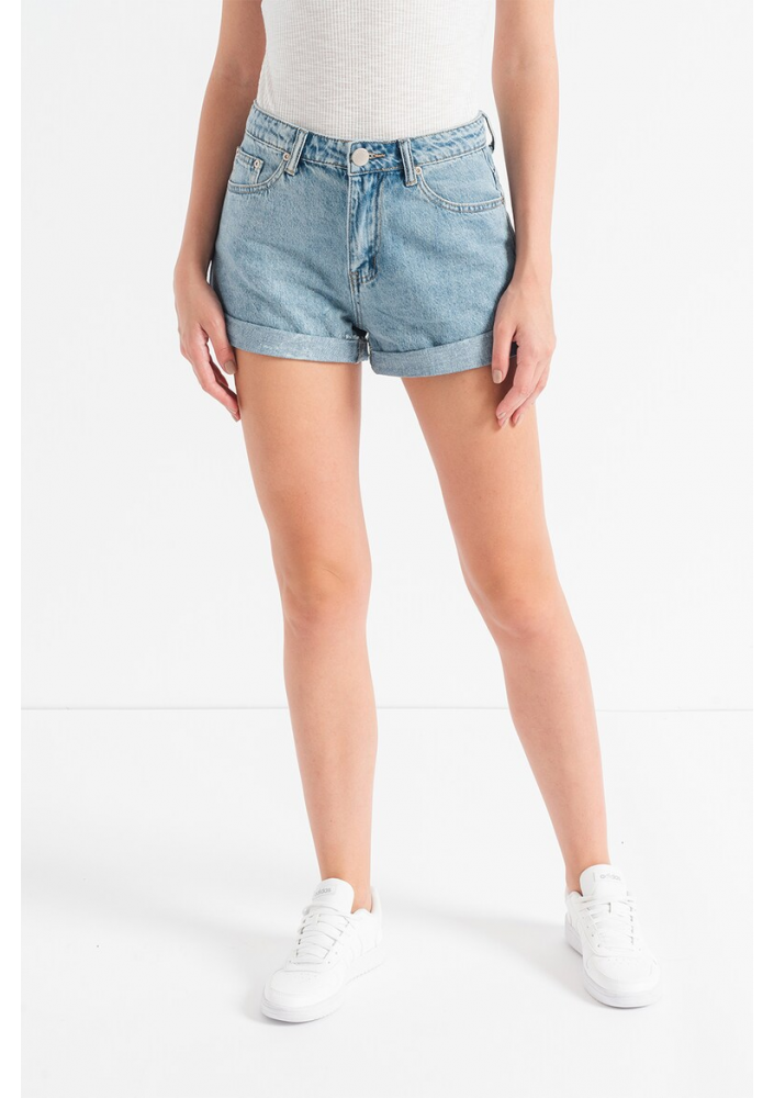 GLAMOROUS DENIM Szorty jeansowe z wysokim stanem i skręconym dołem, jasnoniebieskie