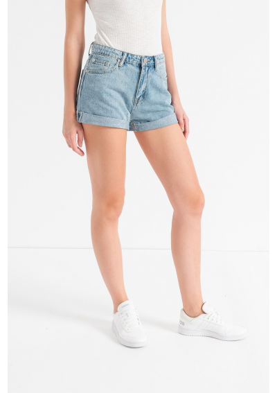 GLAMOROUS DENIM Szorty jeansowe z wysokim stanem i skręconym dołem, jasnoniebieskie