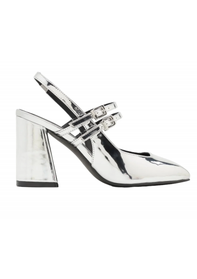 Even&amp;Odd Srebrne czółenka damskie lustrzane na słupku