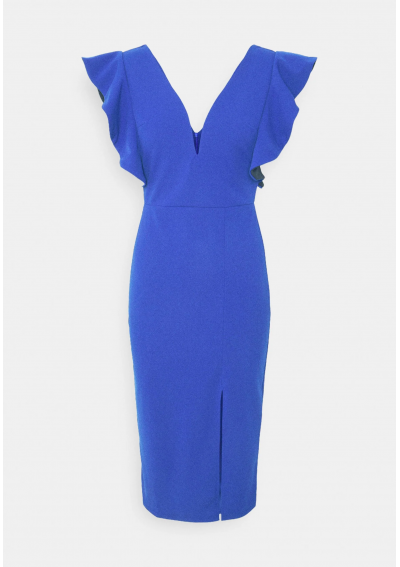 WAL G. V NECK FRILL SLEEVE MIDI Sukienka etui dark cobalt blue