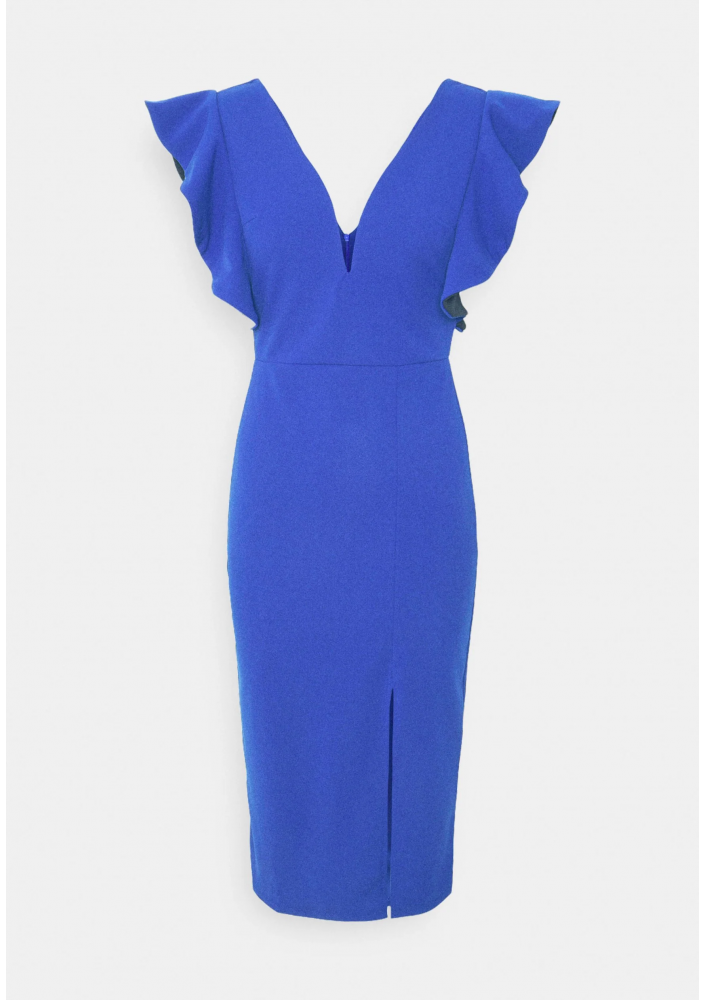 WAL G. V NECK FRILL SLEEVE MIDI Sukienka etui dark cobalt blue